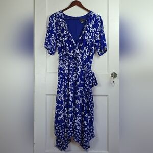 Jessica Howard Blue and White Floral Knit Dress with Pockets 16W